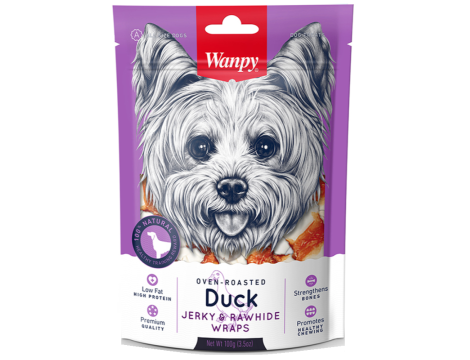 WANPY DUCK JERKY & RAWHIDE WRAPS 100g