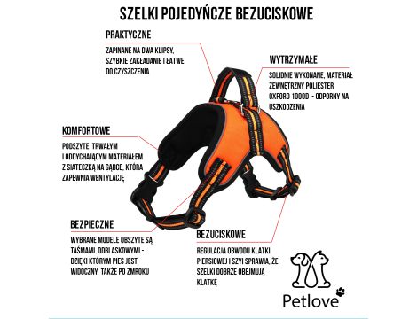 PETLOVE Szelki pojedyncze dla psa S czarne [SZELODBSBK] - 3