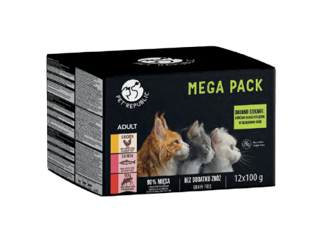 PETREPUBLIC Multipack dla kota kurczak, łosoś, cielęcina, saszetki 12x100g