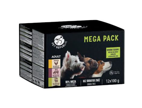 PETREPUBLIC Multipack dla psa kurczak, wołowina, jagnięcina 12x100g