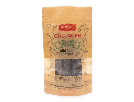 4DOGS COLLAGEN Paski mięsne z dziczyzny z proszkiem z poroża 100g