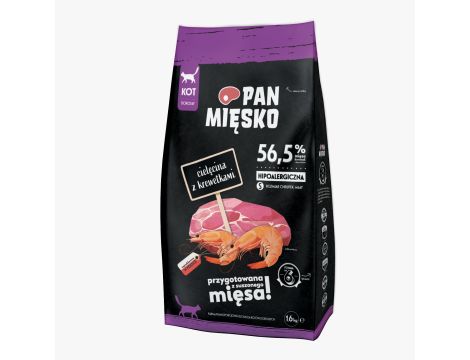 PAN MIĘSKO Karma sucha dla kota cielęcina z krewetkami chrupki S 1,6kg