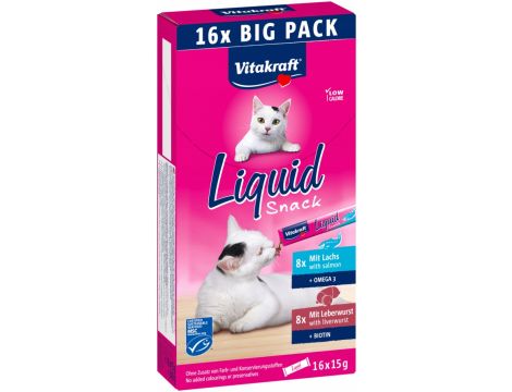 VITAKRAFT CAT LIQUID SNACK przysmak z wątróbką i łososiem 16sztuk